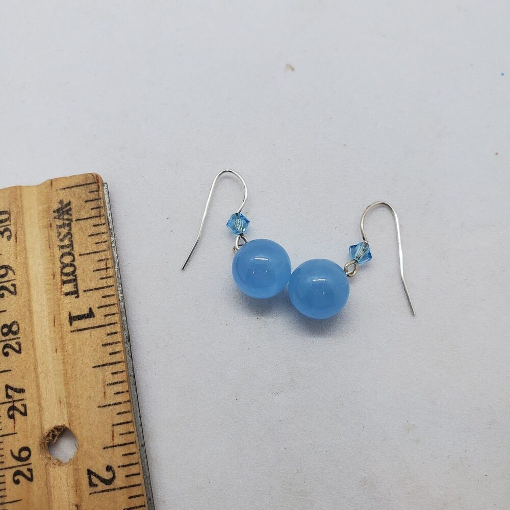 Sterling Silver Bead Dangle Earrings Blue